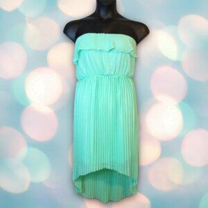Women’s Strapless Green Blue Stretchy Off Shoulder Pleated Dress Size XL